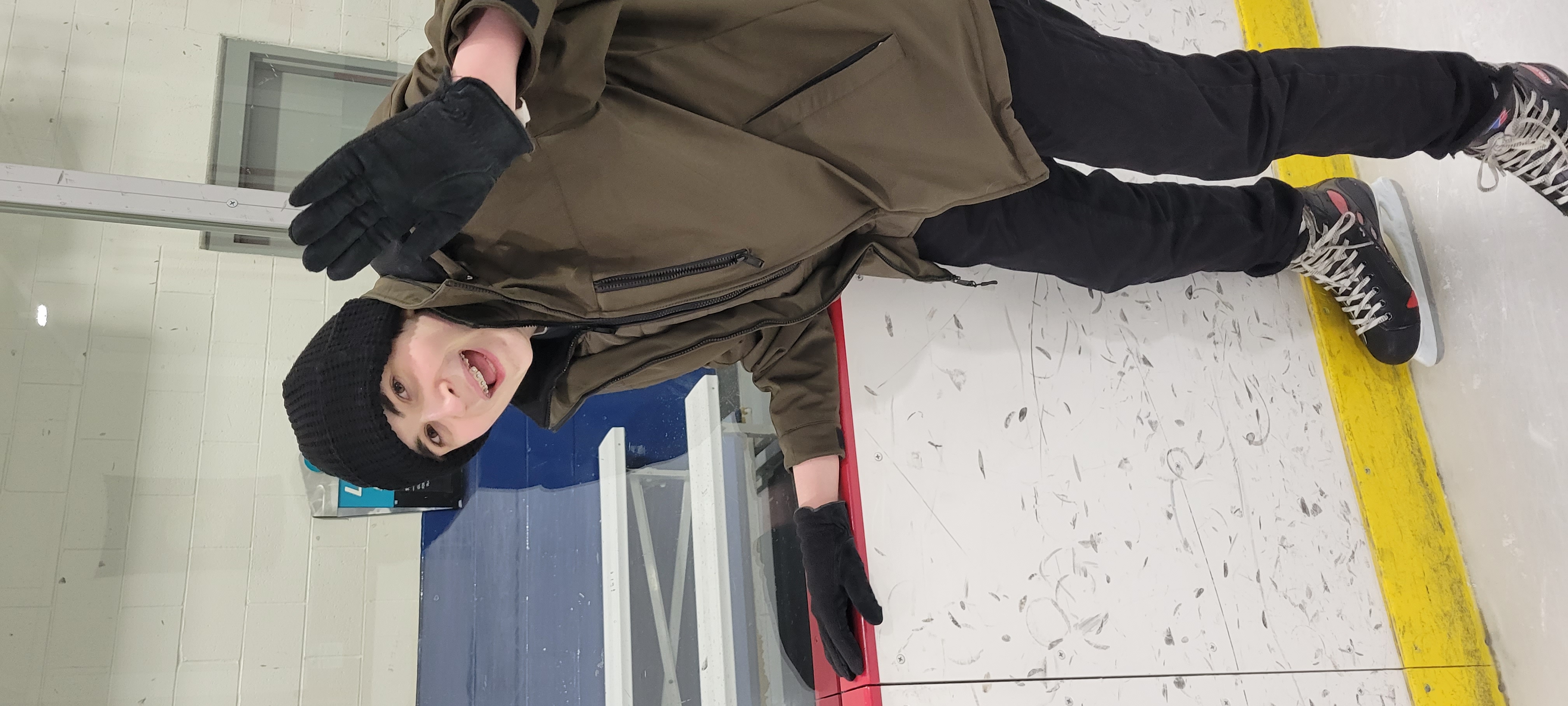 Asher trying desperately not to fall on the ward's most recent outing to the rink.
